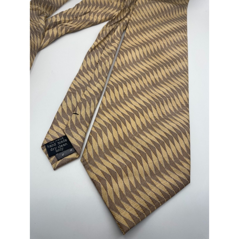Salvatore Pellegrino Silk Tie Tan Brown Geometric Wave Hand Made Italy Menswear